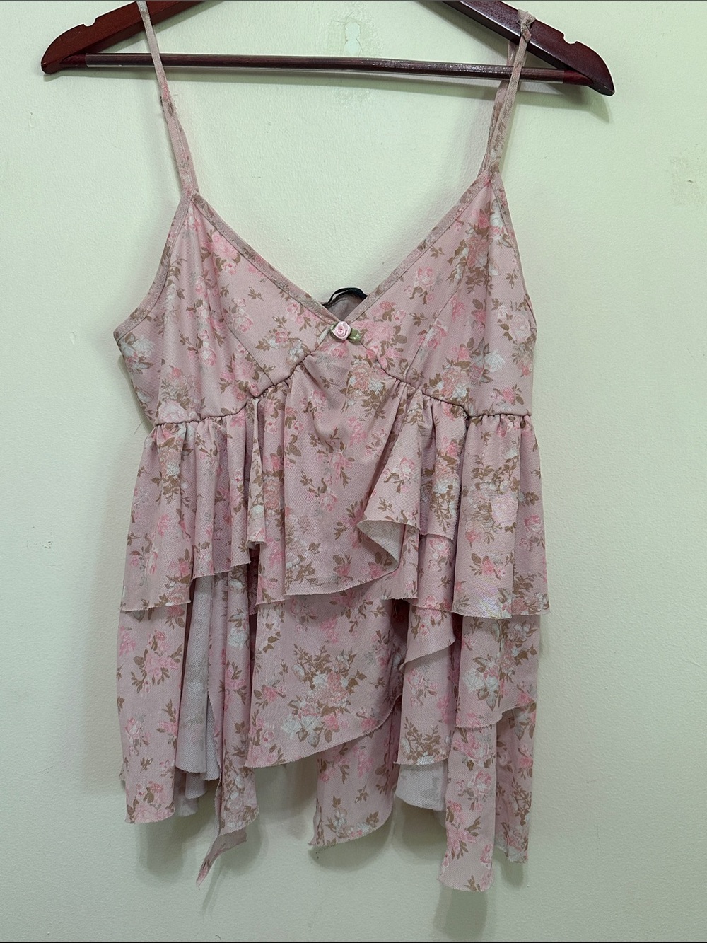 SHEIN Blush Pink Floral Ruffle Camisole